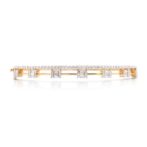 1.32 Carat Diamond Illusion Set 2-Row 14K Gold Bangle Bracelet