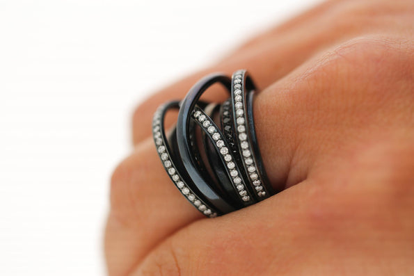 1.4 Carat Diamond Pave Multi-Band Coil 18K Black Gold Overpass Ring