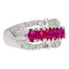 1.43 Carat Pinkish Red Ruby and Diamond Cluster Platinum Dome Ring