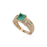 1.47 Carat Emerald With Round and Baguette Cut Diamond 14K Gold Statement Ring