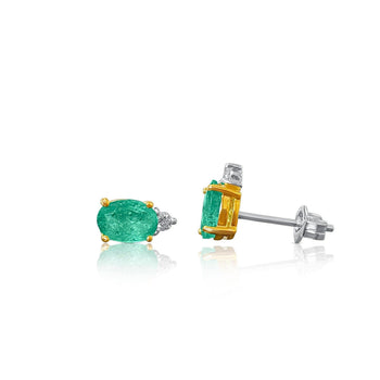 1.5 CTW Oval Emerald Stud Earrings & Diamond Tops in 14K Gold – Assay Jewelers