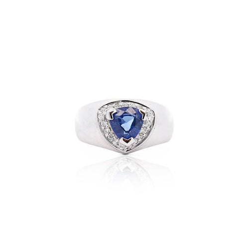 1.5 Carat Trillion Blue Sapphire & Diamond in 18K Gold Midi Ring