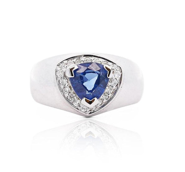 1.5 Carat Trillion Blue Sapphire & Diamond in 18K Gold Midi Ring