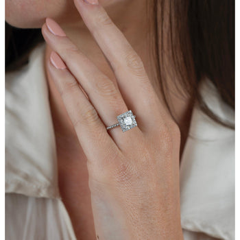 1.50 Carat Princess Cut Lab Grown Diamond Engagement Ring in 18K Rope Style Shank and Diamond Halo – Assay Jewelers