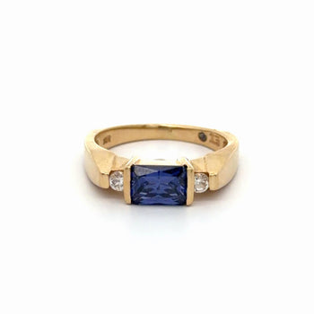 1.50 Carat Radiant Cut Tanzanite & Diamond Accents 14K Yellow Gold Bar Set Ring – Assay Jewelers
