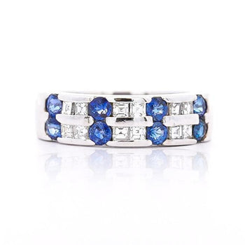 1.58 Carat Blue Round Sapphire & Baguette Diamond Platinum 6MM Band Ring – Assay Jewelers