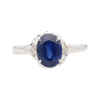1.66 Carat Oval Blue Sapphire and Diamond Platinum Dainty Ring – Assay Jewelers