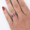 1.67 Carat Oval Cut Ruby and Diamond Three-Stone Band Ring