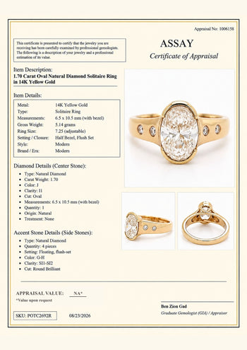 1.70 Carat J/I1 Oval Diamond and Floating Diamond Shank Engagement Ring – Assay Jewelers