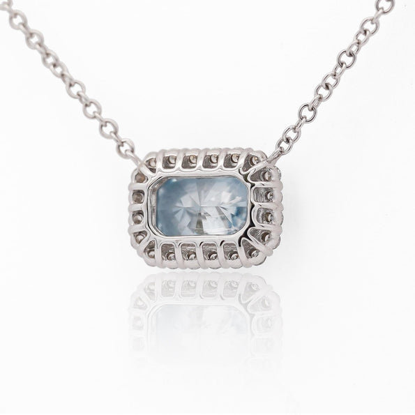 1.72 Carat Radiant Cut Blue & White Diamond Halo 14K White Gold Pendant Necklace