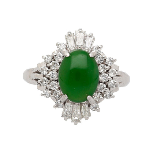 1.73 Carat Jadeite Jade Fei Cui & Diamond Halo Platinum Ballerina Filigree Ring