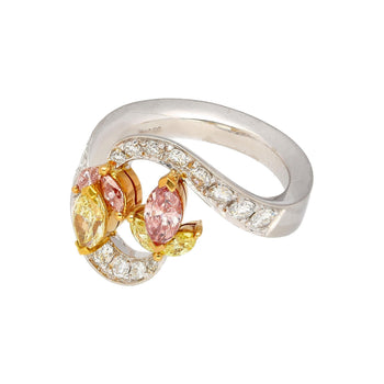 1.75 Carat Pink & Yellow Marquise Diamond Platinum & 18K Gold Bypass Ring – Assay Jewelers