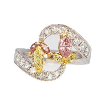 1.75 Carat Pink & Yellow Marquise Diamond Platinum & 18K Gold Bypass Ring – Assay Jewelers