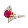 1.8 Carat Round Ruby Diamond Platinum and 18K Gold Bypass Ring