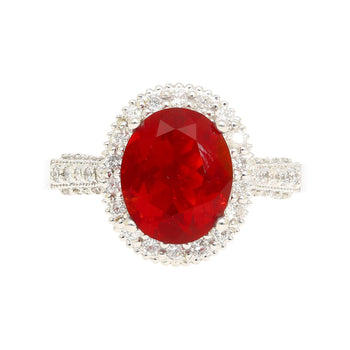 1.98 Carat Oval Opal & Diamond Halo Pave 14K White Gold Filigree Ring – Assay Jewelers