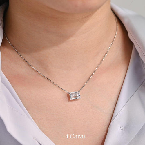 2-4 Carat Emerald Cut Lab Diamond East West Solitaire Pendant Necklace