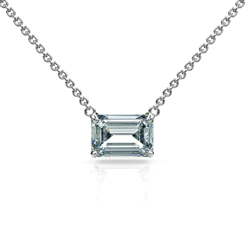 2-4 Carat Emerald Cut Lab Diamond East West Solitaire Pendant Necklace