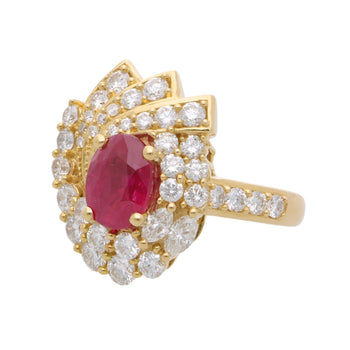 2 Carat Oval Burma Ruby & Diamond Halo Set in 18K Yellow Gold Statement Ring – Assay Jewelers