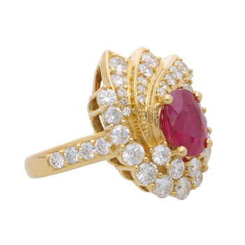 2 Carat Oval Burma Ruby & Diamond Halo Set in 18K Yellow Gold Statement Ring – Assay Jewelers