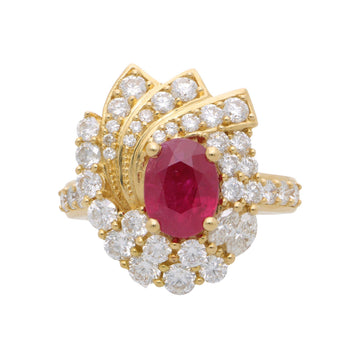 2 Carat Oval Burma Ruby & Diamond Halo Set in 18K Yellow Gold Statement Ring – Assay Jewelers