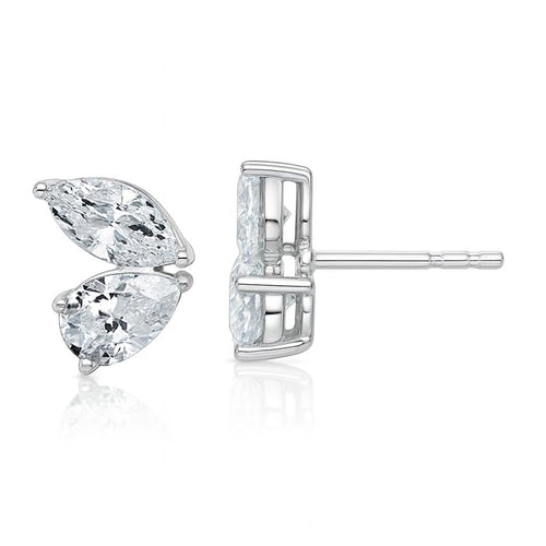 2 Stone Marquise and Pear Cut Lab Diamond Stud Earrings