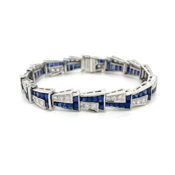 21 Carat Art Deco Blue Sapphire and Diamond Bracelet in Platinum – Assay Jewelers