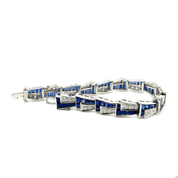 21 Carat Art Deco Blue Sapphire and Diamond Bracelet in Platinum – Assay Jewelers