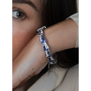 21 Carat Art Deco Blue Sapphire and Diamond Bracelet in Platinum – Assay Jewelers