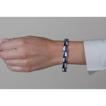 21 Carat Art Deco Blue Sapphire and Diamond Bracelet in Platinum – Assay Jewelers