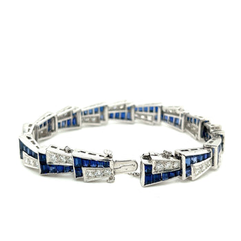 21 Carat Art Deco Blue Sapphire and Diamond Bracelet in Platinum – Assay Jewelers