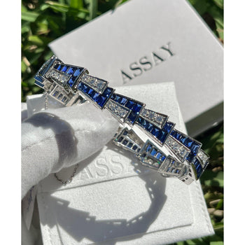 21 Carat Art Deco Blue Sapphire and Diamond Bracelet in Platinum – Assay Jewelers