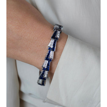 21 Carat Art Deco Blue Sapphire and Diamond Bracelet in Platinum – Assay Jewelers