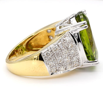 21.8 Carat Oval Green Peridot & Diamond 18K Gold Cocktail Ring – Assay Jewelers