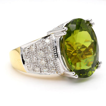 21.8 Carat Oval Green Peridot & Diamond 18K Gold Cocktail Ring – Assay Jewelers
