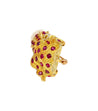 22K Gold Leopard Head Brooch - Emerald, Ruby, Diamond & Baroque Pearl