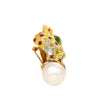 22K Gold Leopard Head Brooch - Emerald, Ruby, Diamond & Baroque Pearl
