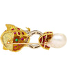 22K Gold Leopard Head Brooch - Emerald, Ruby, Diamond & Baroque Pearl