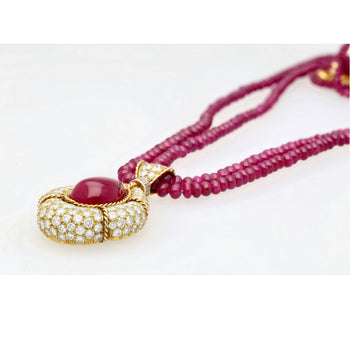 22.41 Carat Cabochon Cut Ruby Pendant In Tiffany & Co. Signed Bead Necklace – Assay Jewelers
