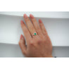 2/3 Carat Natural Emerald & Diamond Oval Halo Thin Band Ring in 18K White Gold