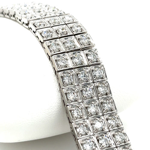 23.5 Carat Natural Round Cut Diamond 3 Row Box Set Tennis Bracelet