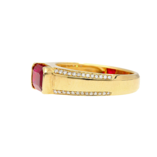 2.09 Carat Vivid Red Pigeon's Blood Burma Ruby Emerald Cut East-West Ring
