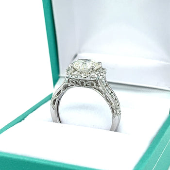 2.16 Carat Natural Round Diamond Ring & Diamond Halo with Diamond Side Stones – Assay Jewelers
