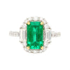 2.22 Carat Emerald Cut Natural 10MM Emerald & Baguette Diamond Ring
