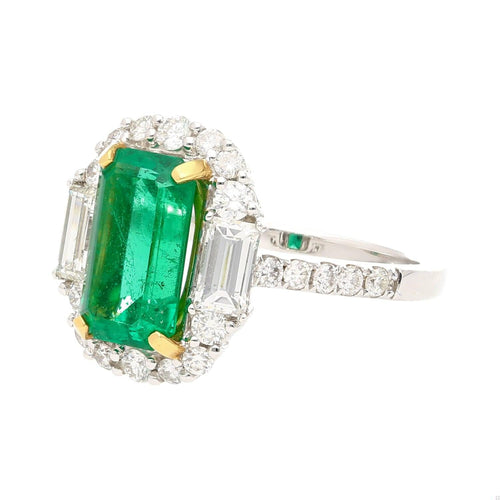 2.22ct Emerald Cut Colombian Emerald & Baguette Diamond Ring