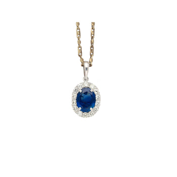 2.41 Carat Sapphire Diamond Halo 14K Gold Pendant Necklace – Assay Jewelers