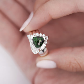 2.50 Carat Triangle Checkerboard Tsavorite & Diamond White Gold Statement Ring – Assay Jewelers