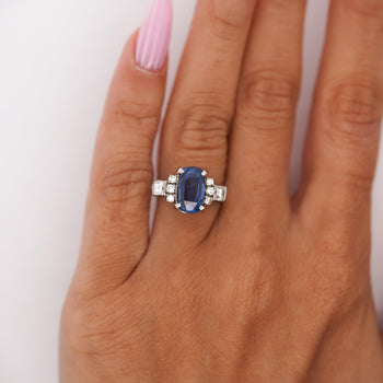 2.51 Carat Oval Blue Sapphire & Mixed Diamond Platinum Art Deco Ring – Assay Jewelers