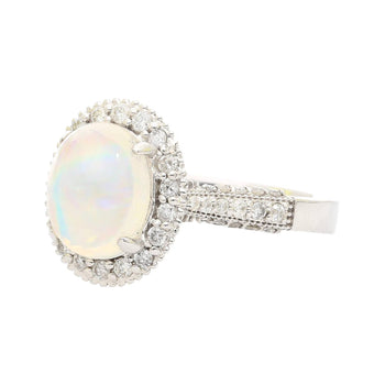 2.52 Carat Oval Opal & Diamond Halo 14K White Gold Cathedral Ring – Assay Jewelers