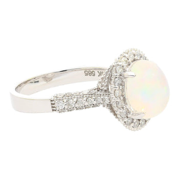 2.52 Carat Oval Opal & Diamond Halo 14K White Gold Cathedral Ring – Assay Jewelers