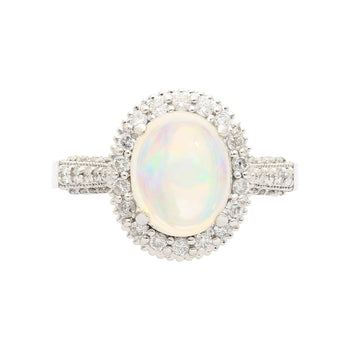 2.52 Carat Oval Opal & Diamond Halo 14K White Gold Cathedral Ring – Assay Jewelers